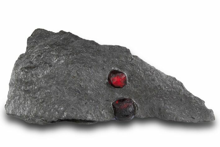 Plate of Two Red Embers Garnets in Graphite - Massachusetts #301201